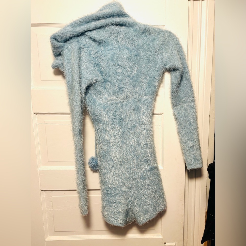 Club Exx Fuzzy Blue Hooded Cat Ear Sweater Romper - Picture 2 of 5